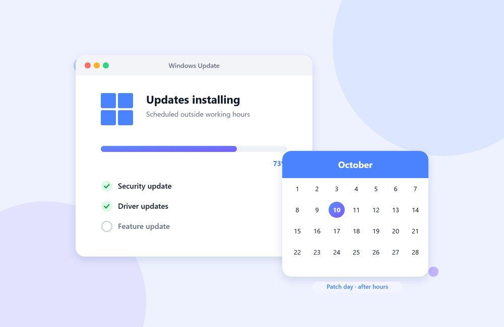 Windows Update installing security updates, scheduled for after office hours
